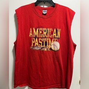 Americas Pastime Baseball Gildan Cotton  Fit Sleeveless Tank Top Graphic Tee XL